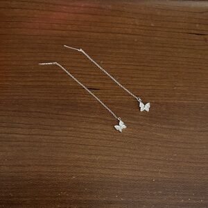 Elegant Silver Butterfly Drop Earrings